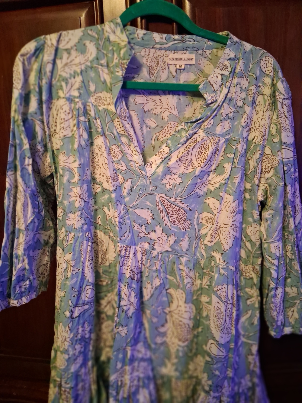 Blue and Green Floral V-Neck Tunic